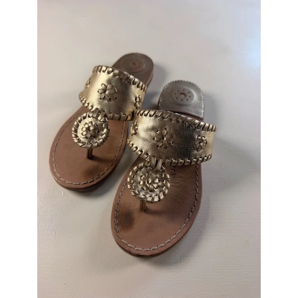 Jack Rogers Miss Hamptons II Kids Size 2 Gold Y2K Coastal Metallic Sandals